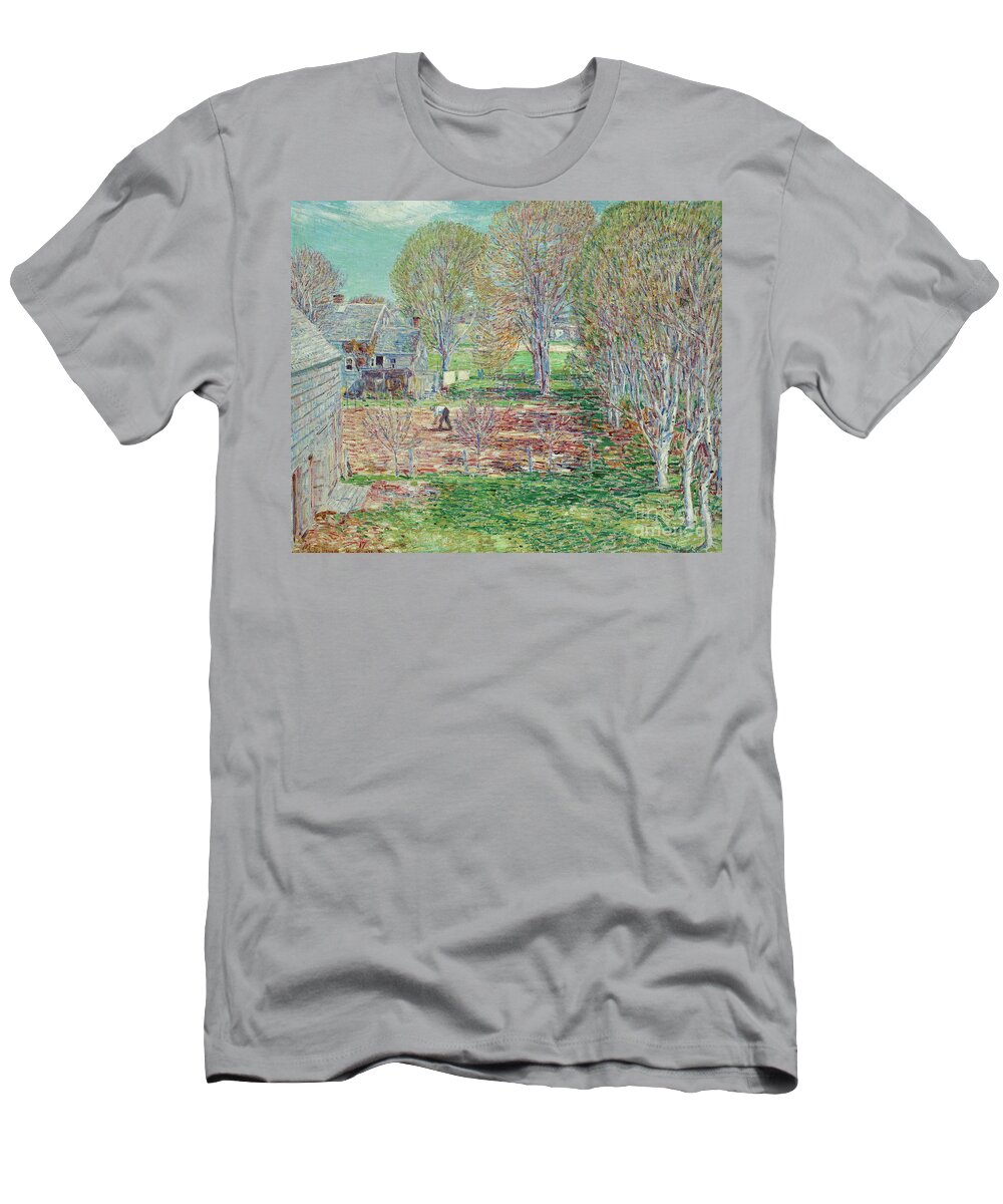 Childe T-Shirt featuring the painting Spring Planting, 1923 By Childe Hassam by Childe Frederick Hassam