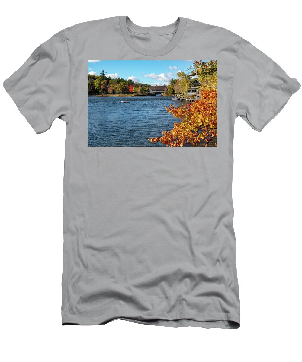 Ashland New Hampshire T-Shirt featuring the photograph Squam River Covered Bridge by Jeff Folger