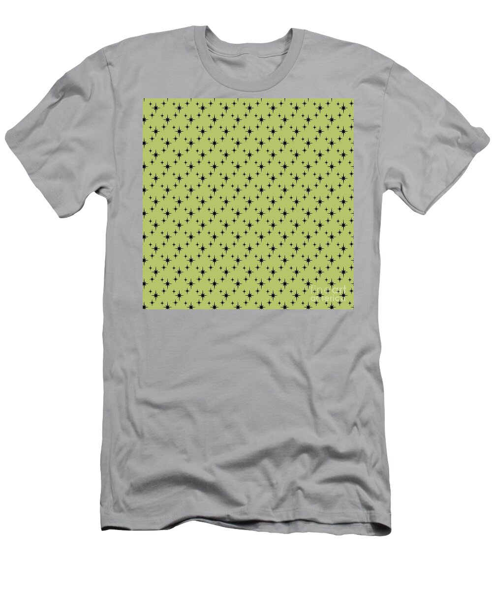 Mid Century Modern T-Shirt featuring the digital art Starbursts Mini in Avocado by Donna Mibus