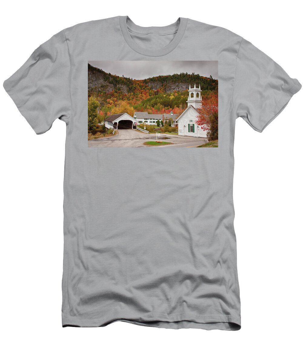Autumn T-Shirt featuring the photograph Stark Covered Bridge by Jeff Folger