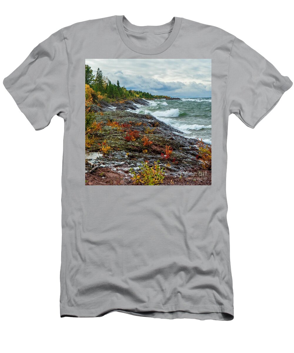 Waves T-Shirt featuring the photograph Stormy Waves on Lake Superior by Susan Rydberg