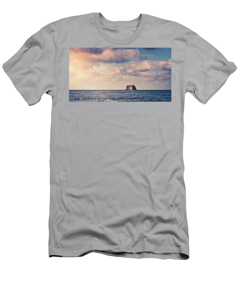 Aeolian T-Shirt featuring the photograph Strombolicchio Lighthouse Island by Alexey Stiop