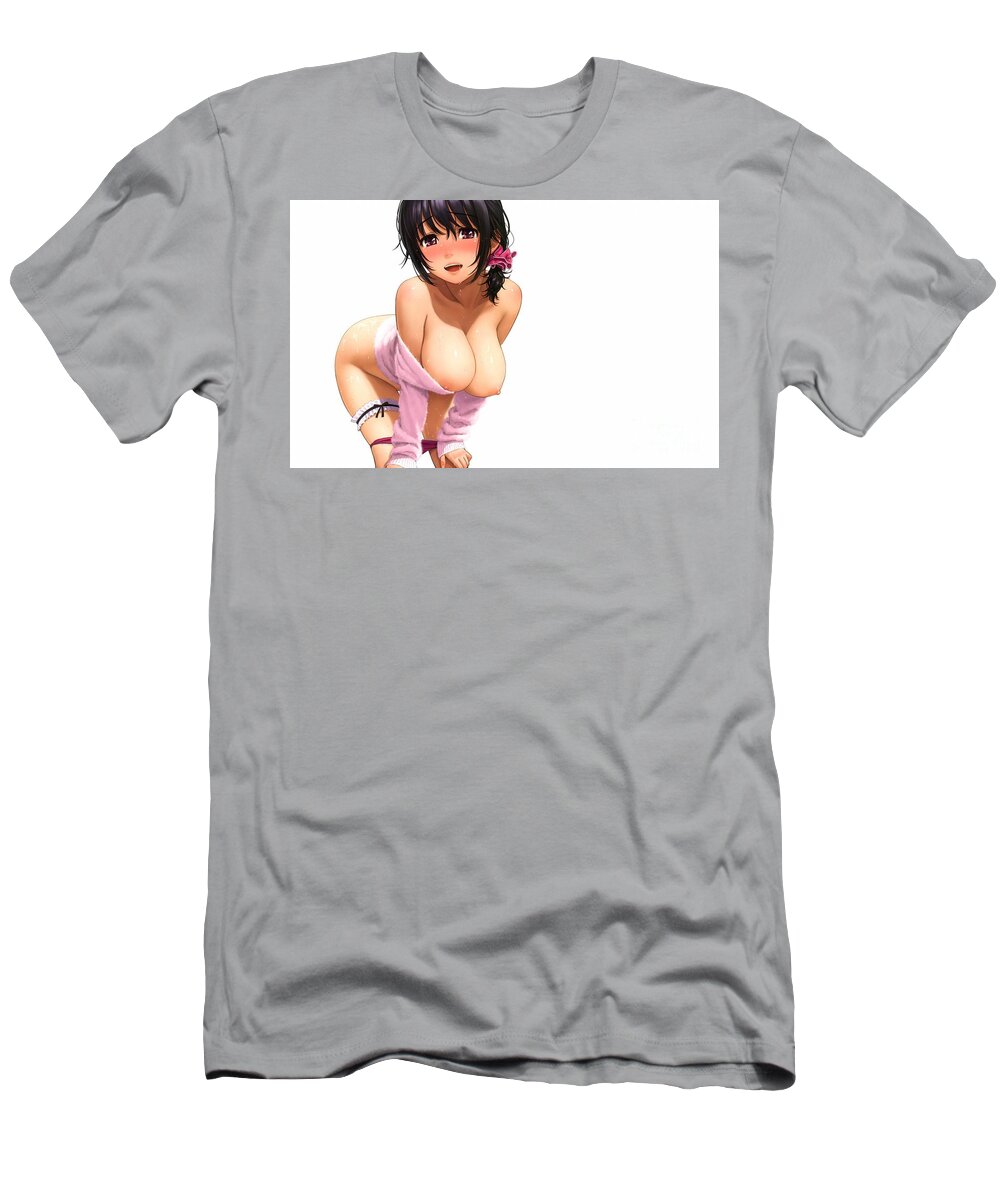 High Resolution T-Shirt featuring the drawing Super Hot Cute Hentai Girl With Massive Tits Ultra HD by Hi Res