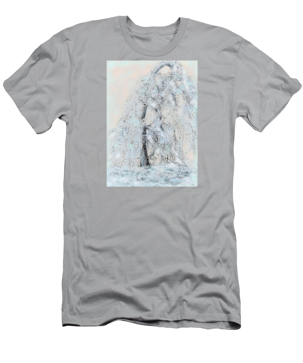 Weeping Cherry T-Shirt featuring the digital art Take A Bow To Winter by Angela Davies