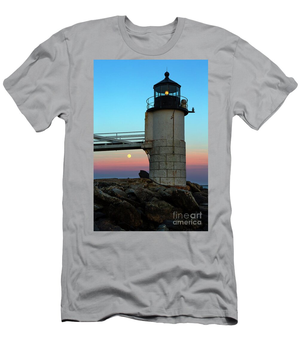 Lighthouse T-Shirt featuring the photograph The Full Moon Rising Over Marshall Point Lighthouse by Diane Diederich