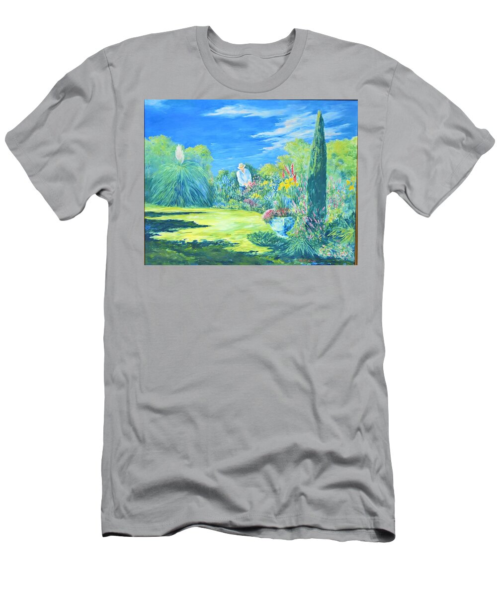 Morning T-Shirt featuring the painting The Gardener by ML McCormick