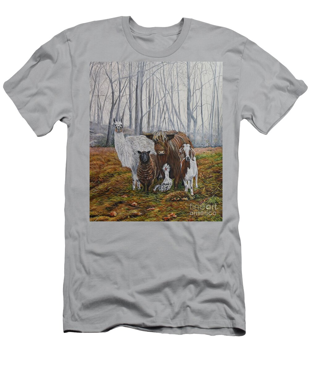 Alpaca T-Shirt featuring the painting The Power Team by Marilyn McNish