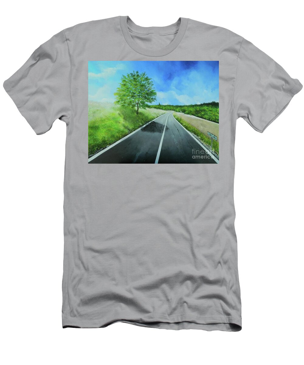 Tropical Landscape T-Shirt featuring the painting The Road To Recovery 1 by Kenneth Harris