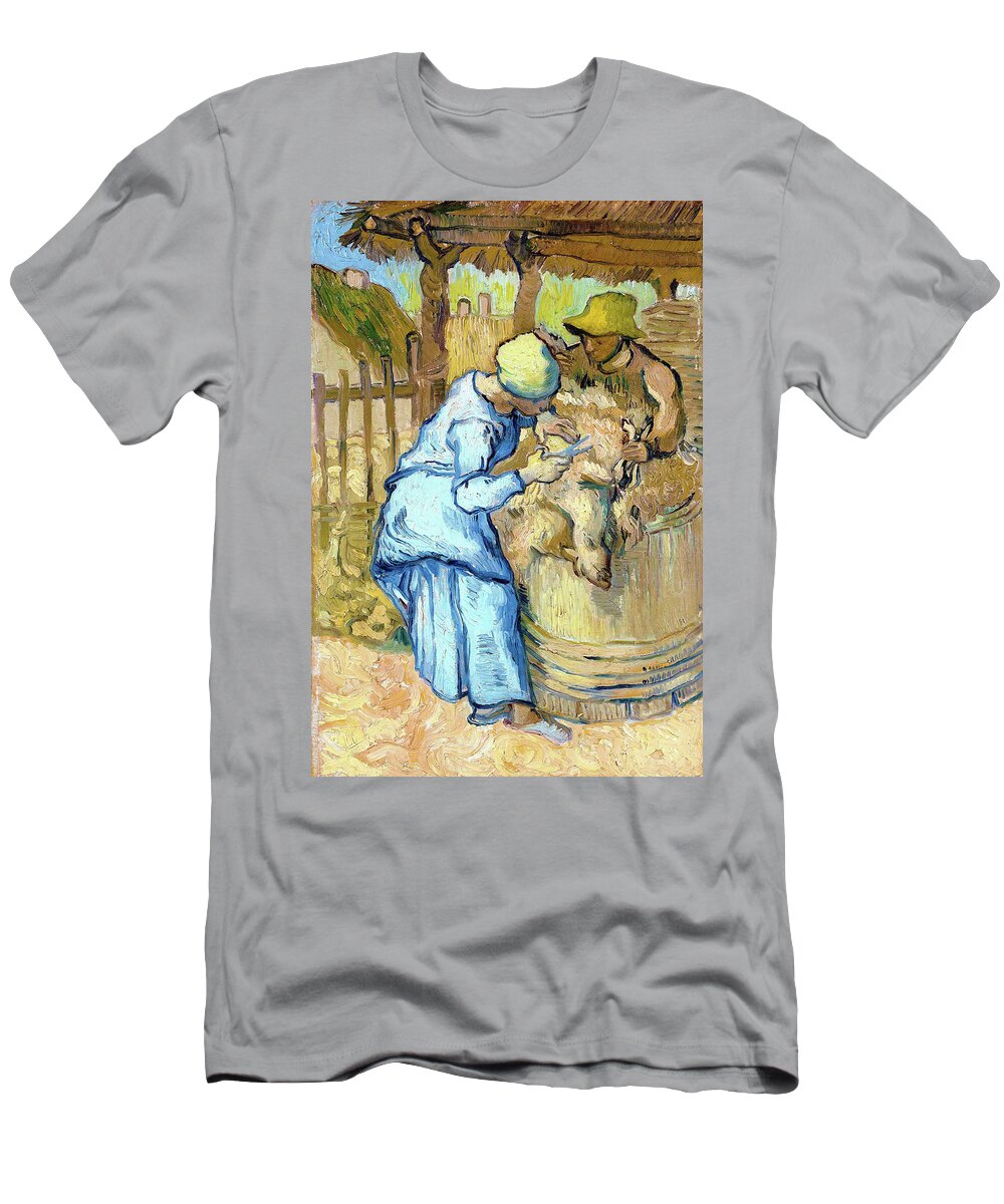 Vincent Willem Van Gogh T-Shirt featuring the painting The sheep-shearer, after Millet - Digital Remastered Edition by Vincent van Gogh