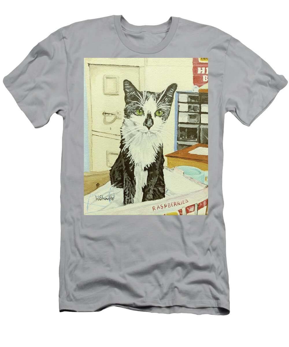Cat T-Shirt featuring the painting The Shop Cat by Wendy Shoults