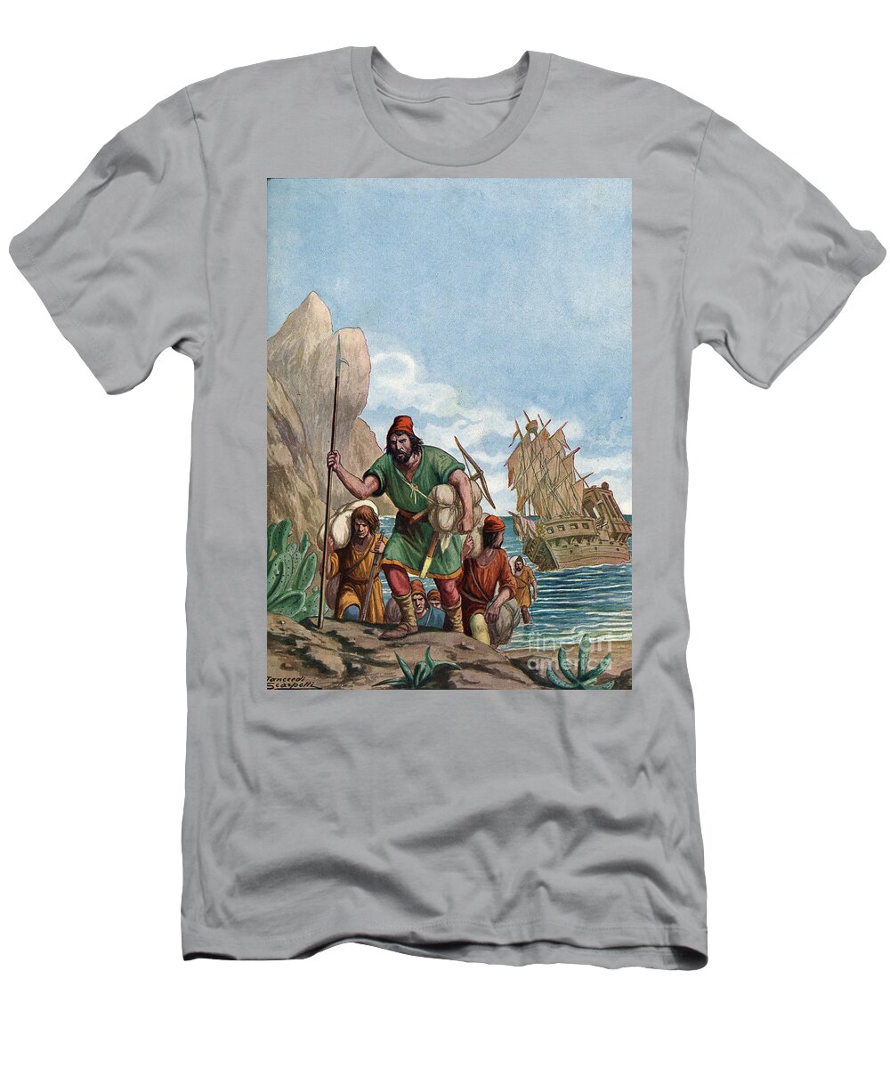 Boat T-Shirt featuring the drawing The Sinking Of One Of The Ships Of The Brothers Ugolino And Vadino Vivaldi by Tancredi Scarpelli
