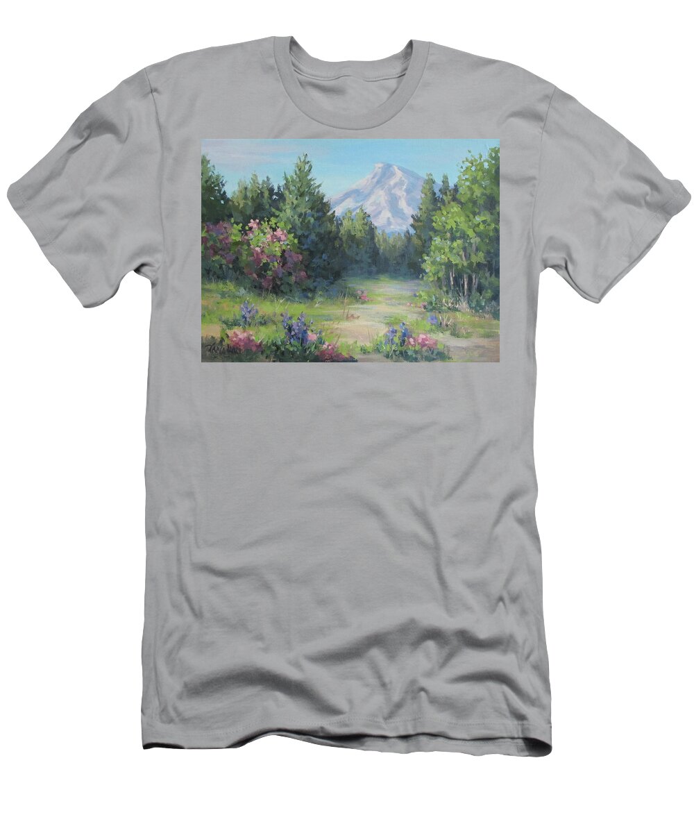 Mt Hood T-Shirt featuring the painting The View by Karen Ilari