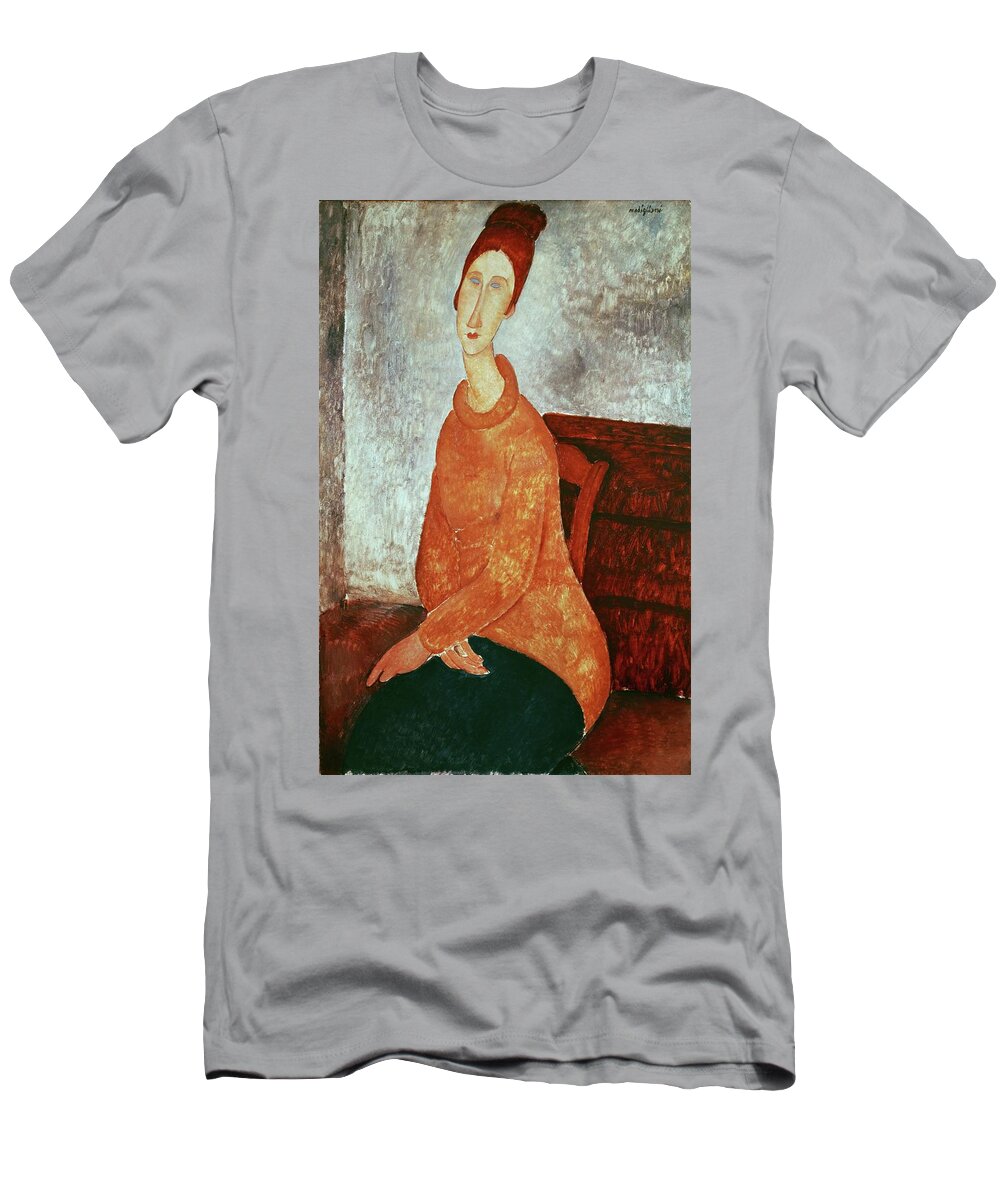 Amadeo Modigliani T-Shirt featuring the painting The yellow sweater,1918-1919 Canvas. by Amedeo Modigliani -1884-1920-