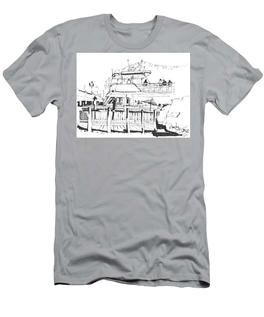  T-Shirt featuring the painting Tin City Boating by Gaston McKenzie