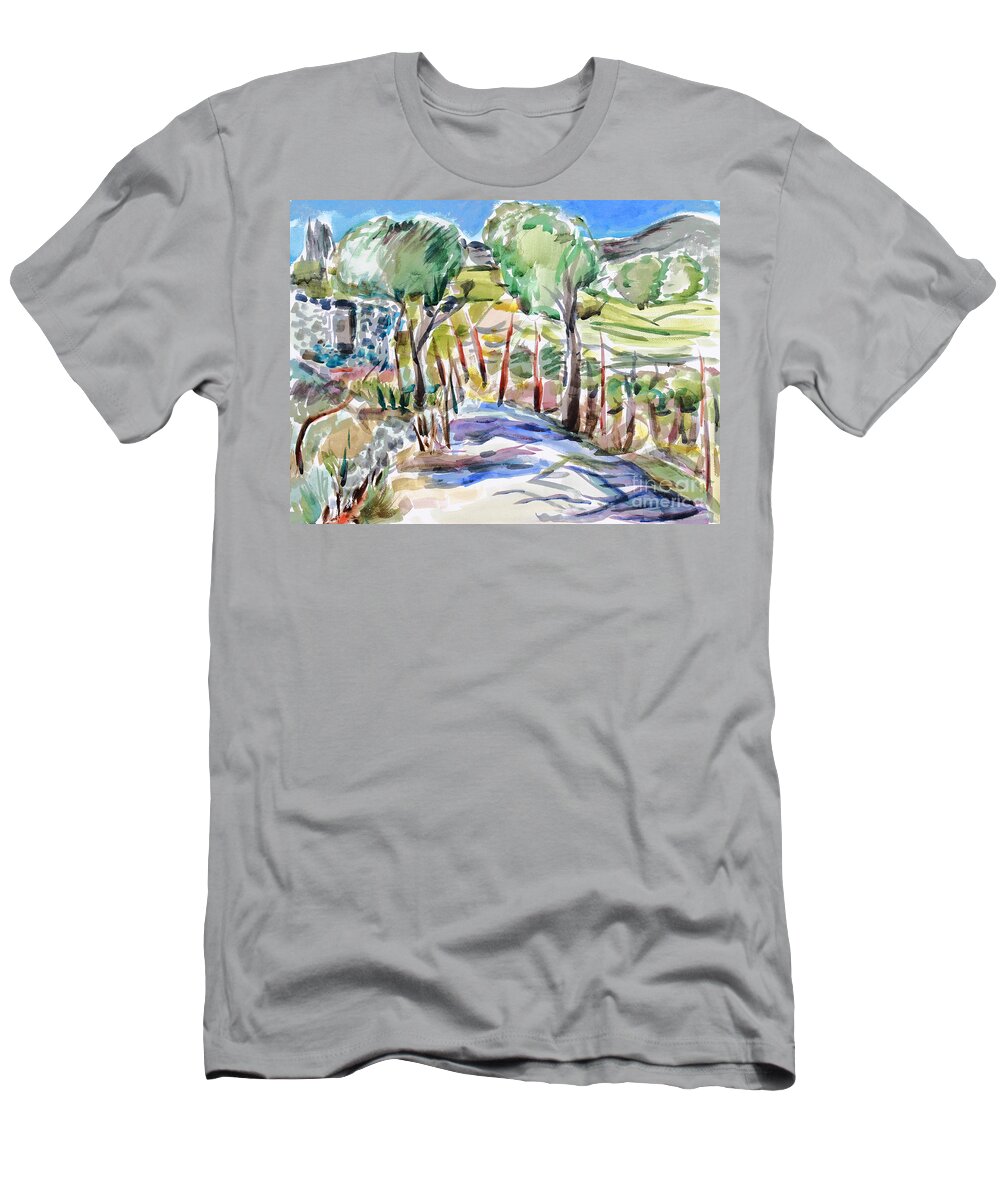 Two Trees In Jack London State Park T-Shirt featuring the painting Two Trees In Jack London State Park by Richard Fox