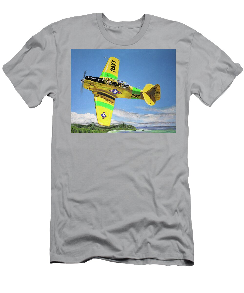 Airplane T-Shirt featuring the painting U S Navy S N J 6- Kaneohe Bay by Karl Wagner