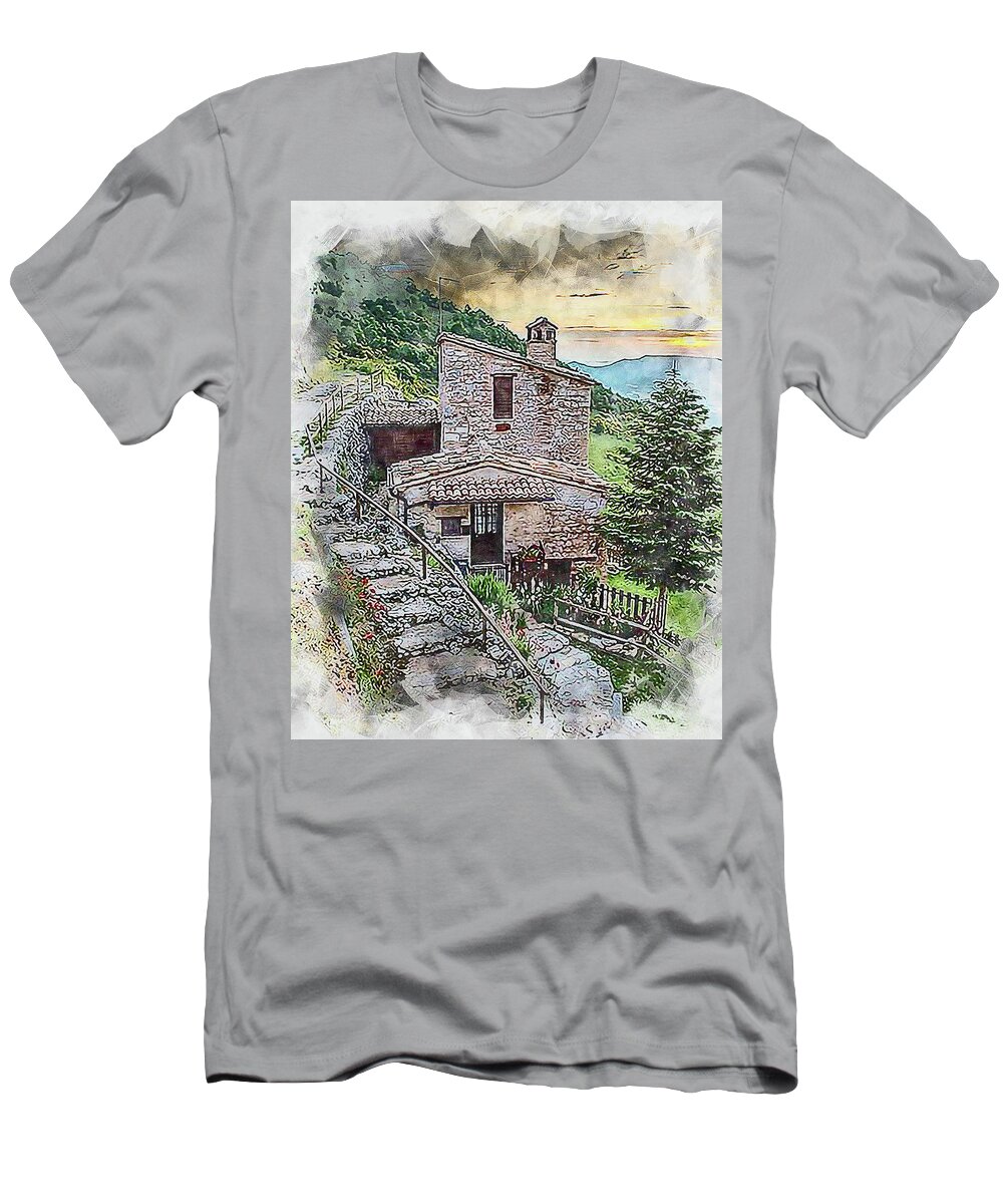 Tuscany T-Shirt featuring the painting Villages of Tuscany - 01 by AM FineArtPrints