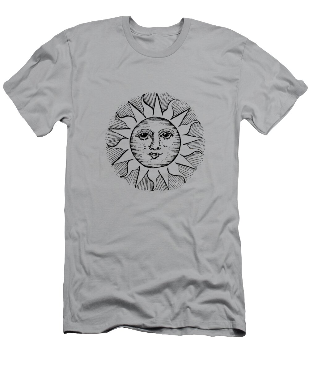 Drawing T-Shirt featuring the drawing Vintage Celestial Sun Face by Kaleigh Day
