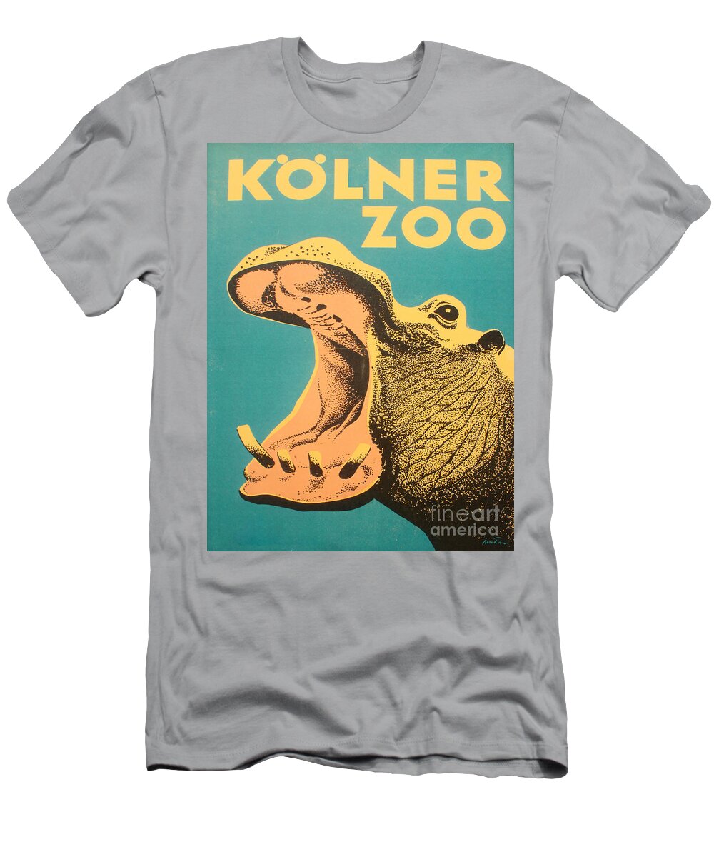 Vintage T-Shirt featuring the painting Vintage Poster Zoo Hippopotamus by Mindy Sommers
