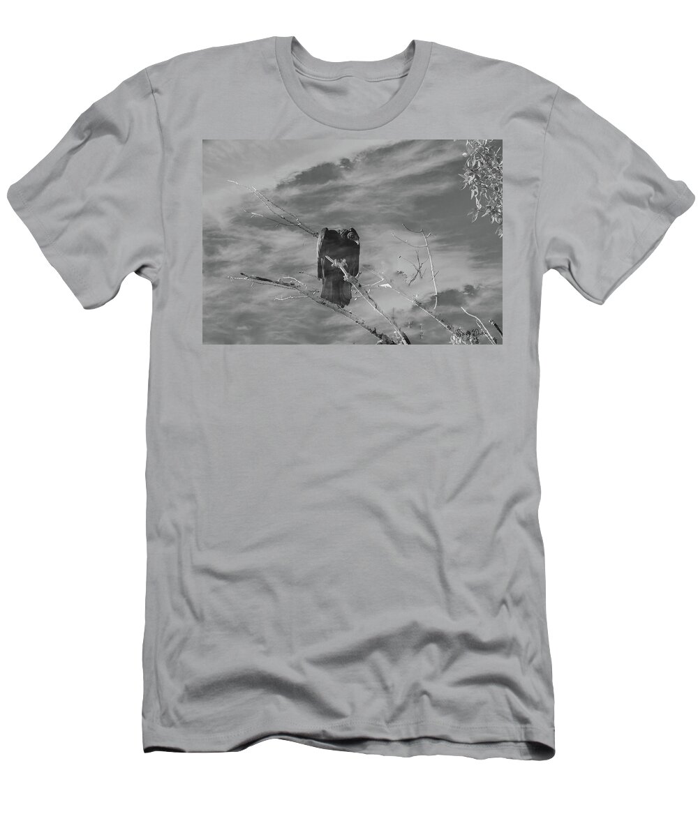 Black And White T-Shirt featuring the photograph Vulture in Clouds by Sandra Dalton