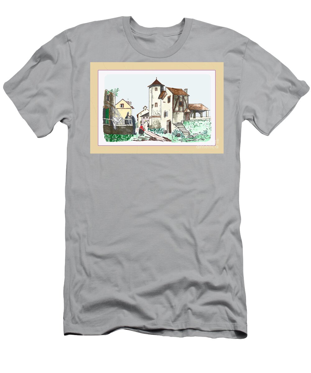 Walk Through Town T-Shirt featuring the painting Walk Through Town by Donna L Munro