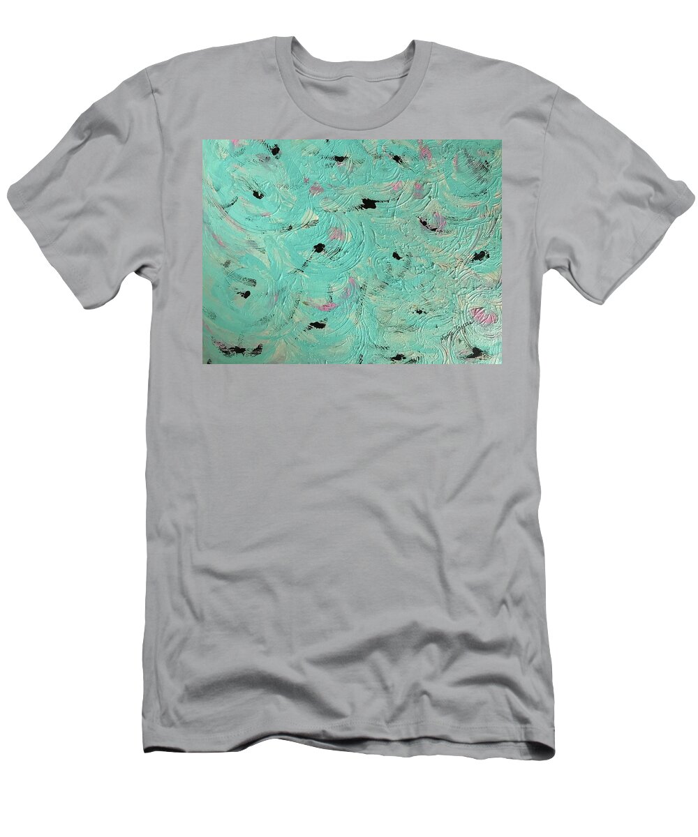 Game Water Sea Sun Turquoise T-Shirt featuring the painting Water Game by Medge Jaspan
