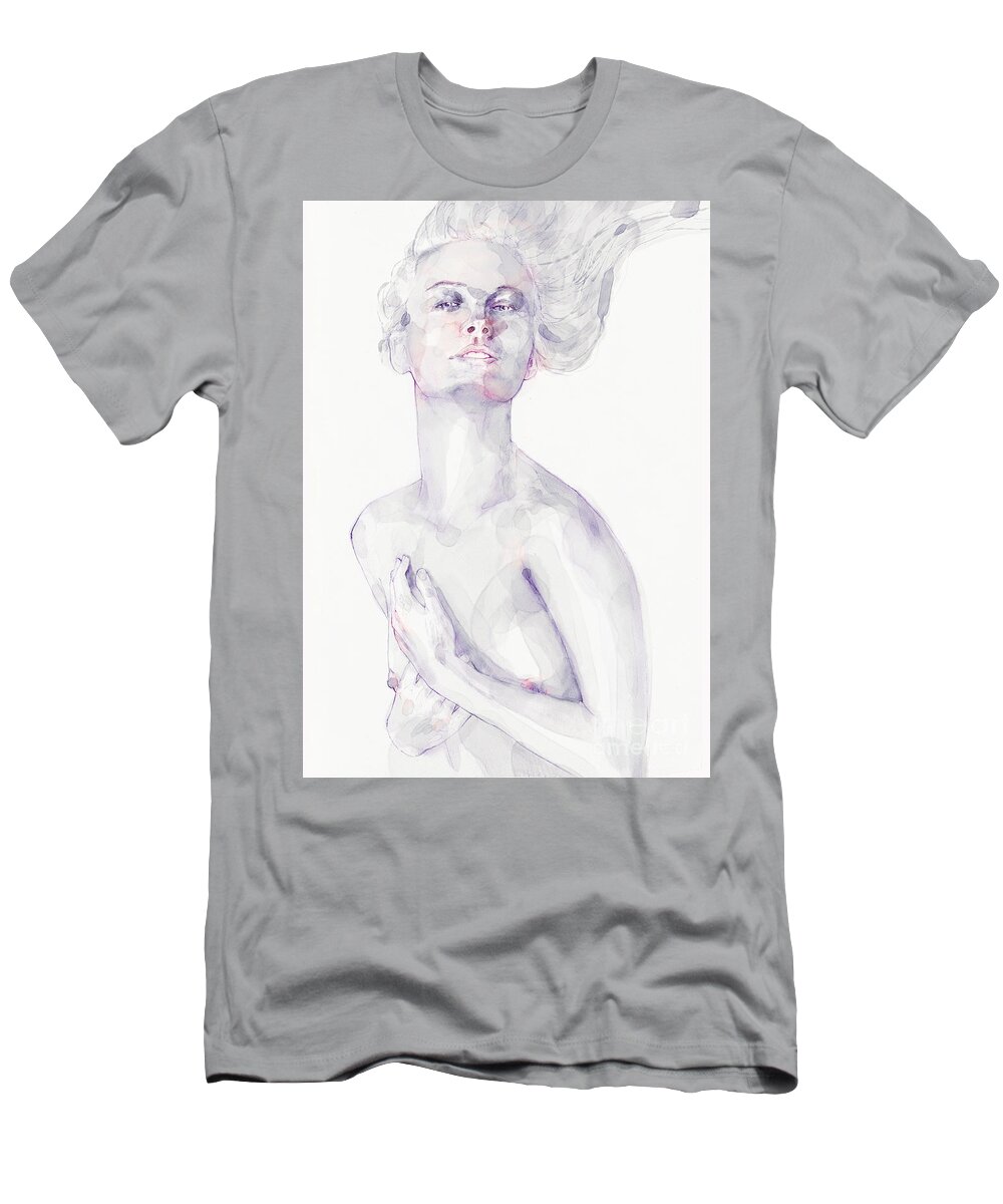 Watercolor T-Shirt featuring the painting Watercolour portrait of a beautiful girl by Dimitar Hristov