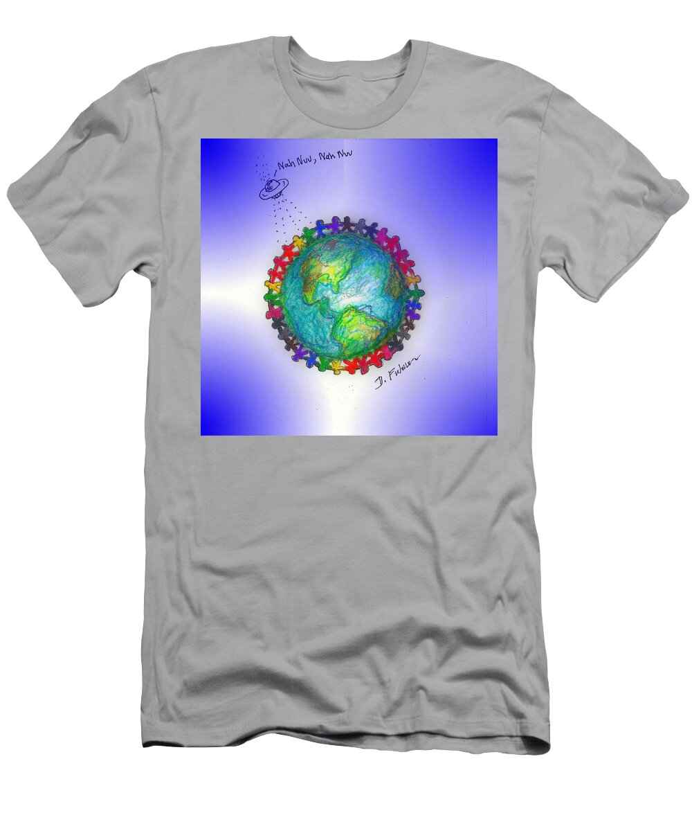 Plane T-Shirt featuring the mixed media We Are The World by Denise F Fulmer