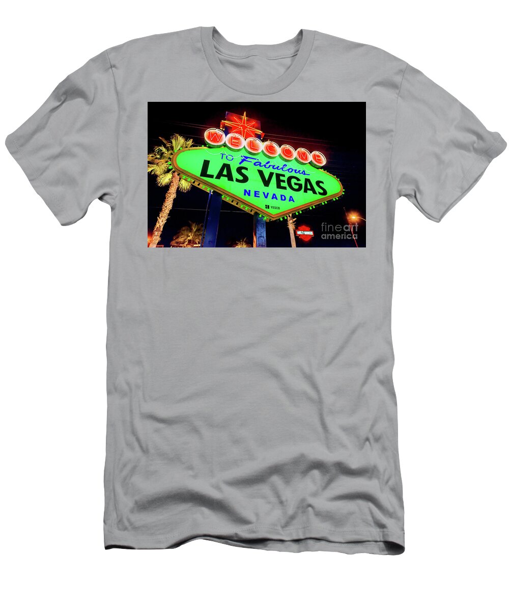 Green Welcome To Las Vegas Sign T-Shirt featuring the photograph Welcome to Las Vegas Sign Green St Patricks Day by Aloha Art