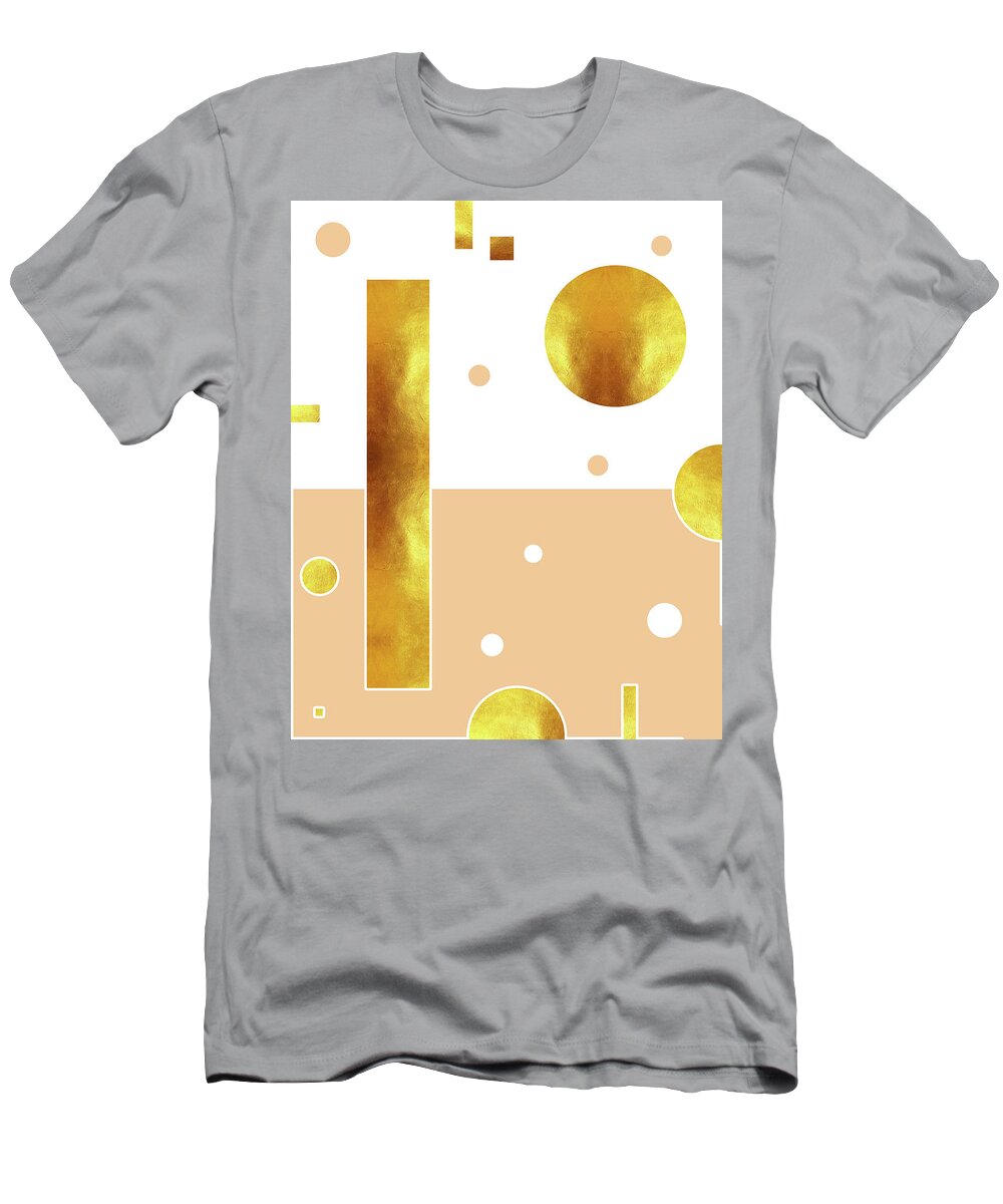 Abstract T-Shirt featuring the mixed media White, Beige and Gold Abstract - Minimal Abstract - Geometric Pattern - Modern Wall Decor by Studio Grafiikka