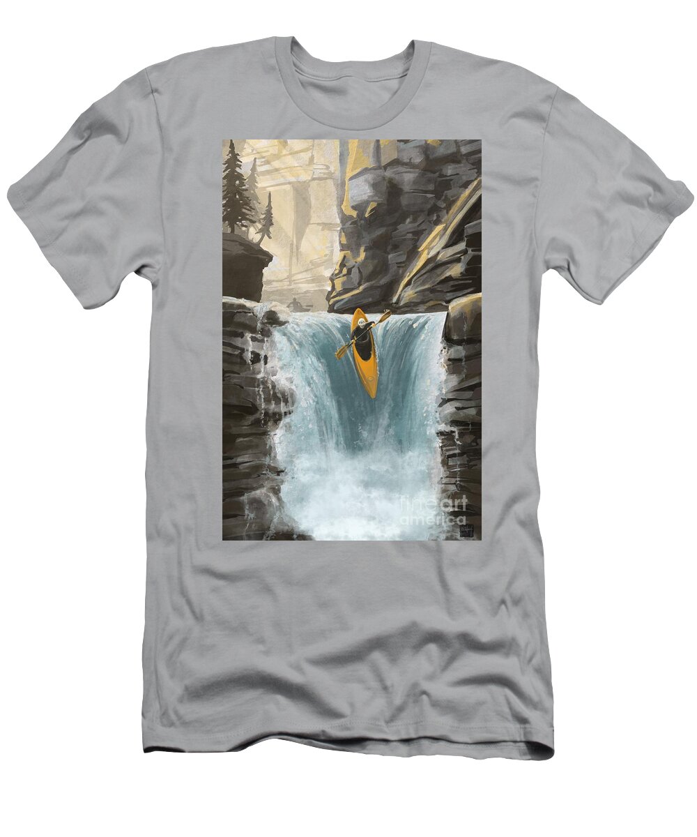 Kayak T-Shirt featuring the painting White water kayaking by Sassan Filsoof