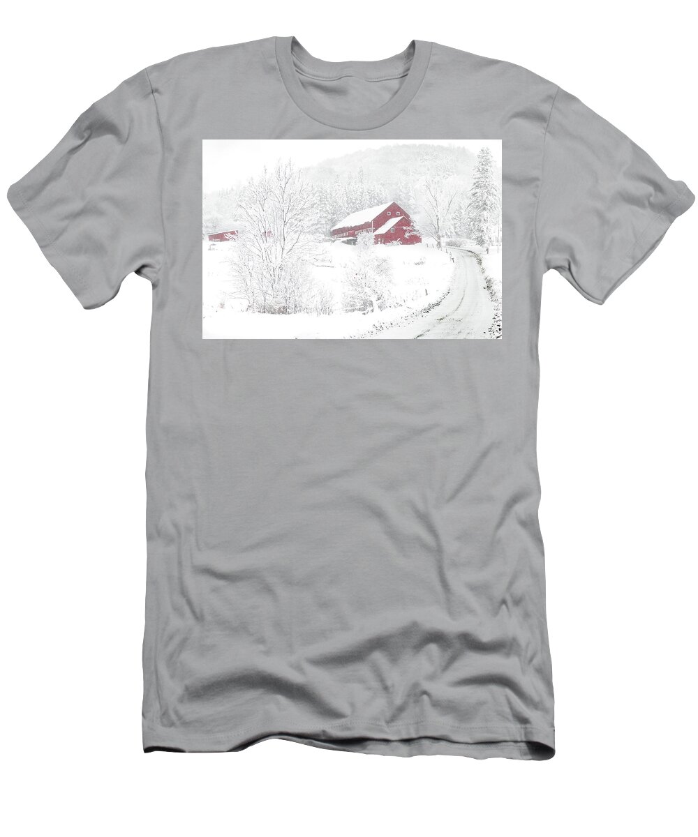 Vermont T-Shirt featuring the photograph Wilder Farm in Snowstorm by Tim Kirchoff
