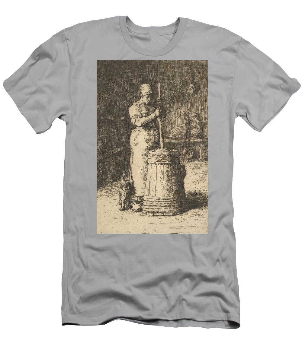 19th Century Art T-Shirt featuring the relief Woman Churning Butter by Jean-Francois Millet