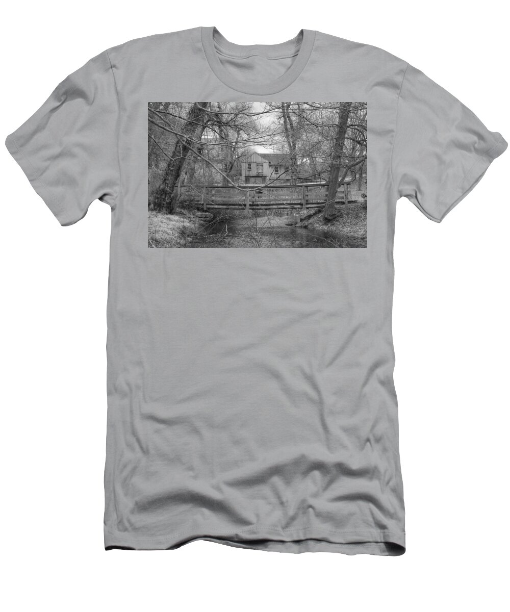 Waterloo Village T-Shirt featuring the photograph Wooden Bridge Over Stream - Waterloo Village by Christopher Lotito