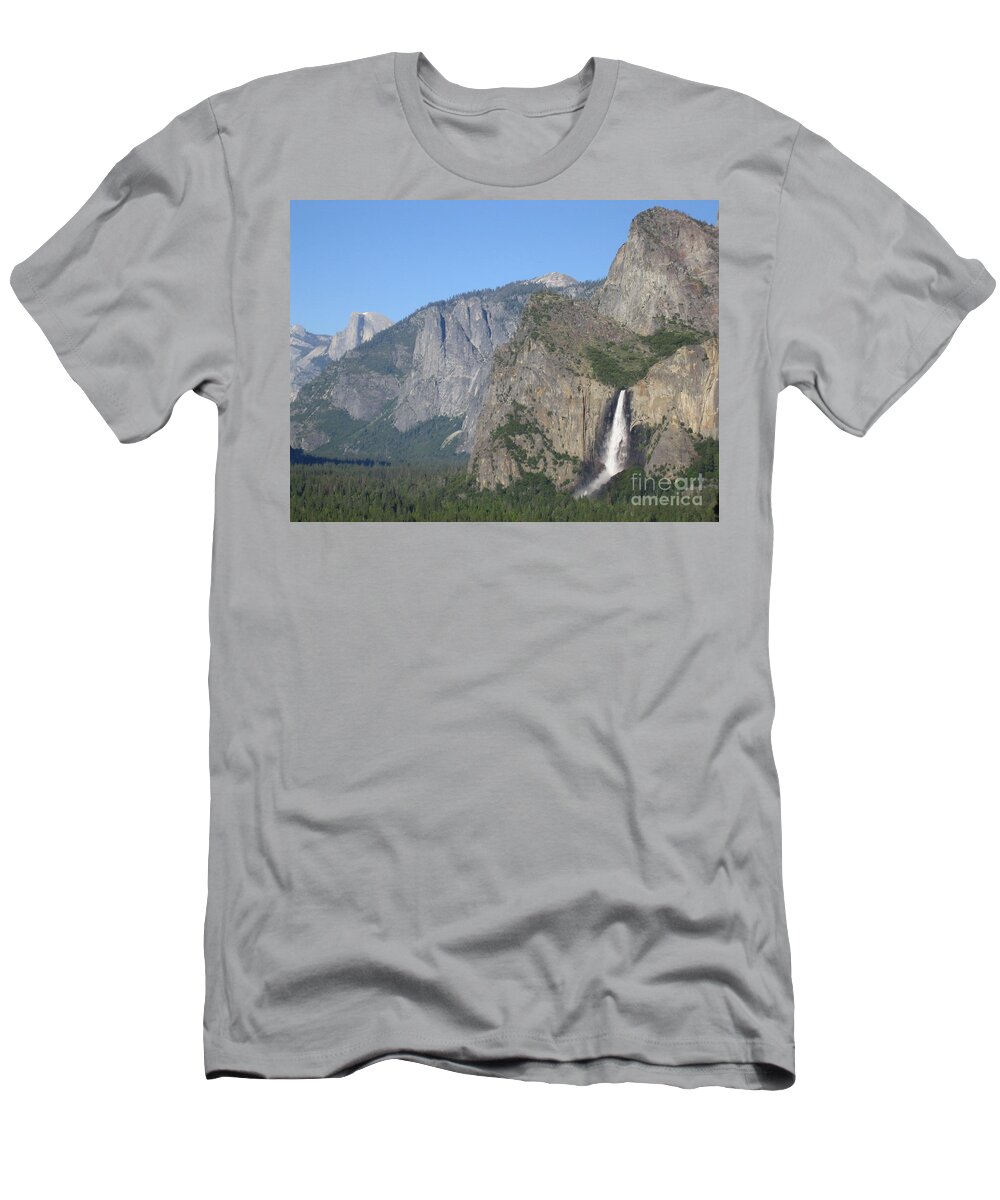 Yosemite T-Shirt featuring the photograph Yosemite National Park Panorama Yosemite Valley Bridal Veil Falls Half Dome by John Shiron