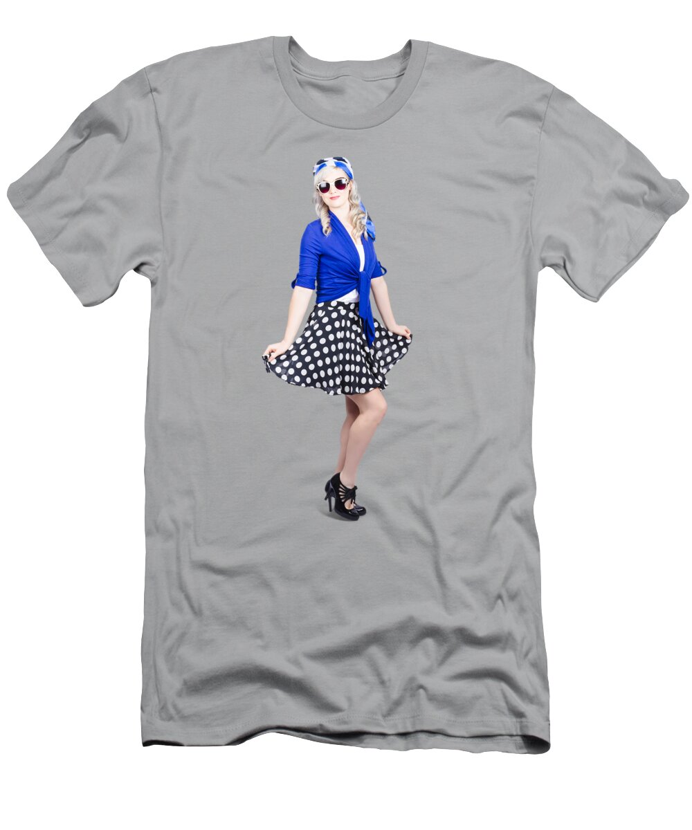 Retro T-Shirt featuring the photograph Young stylish pinup woman posing for photo by Jorgo Photography