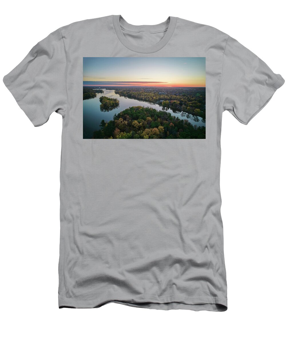 Drone T-Shirt featuring the photograph Areal Sunset on the MilleIles river by Carl Marceau
