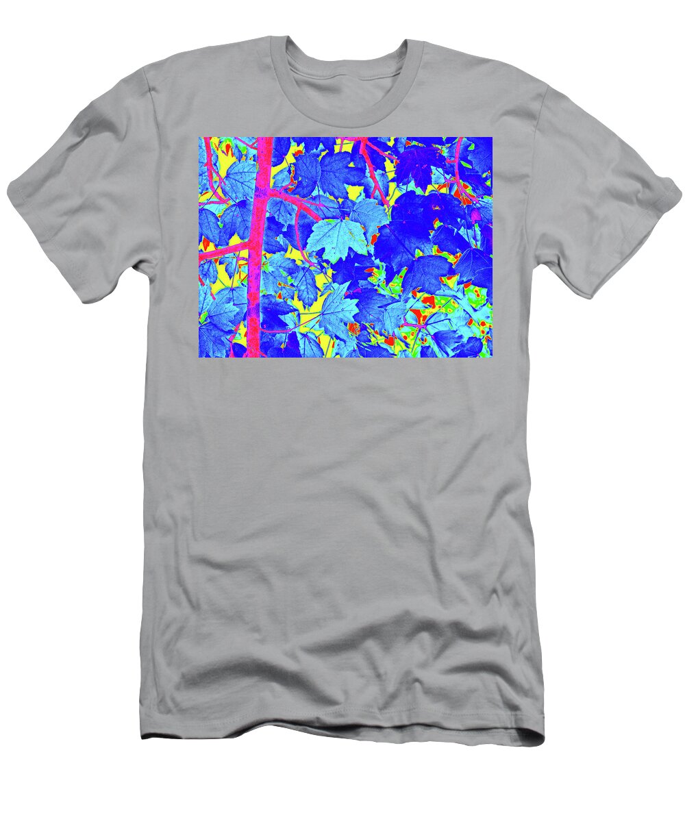 Memphis T-Shirt featuring the digital art Blue Leaves On Yellow by David Desautel
