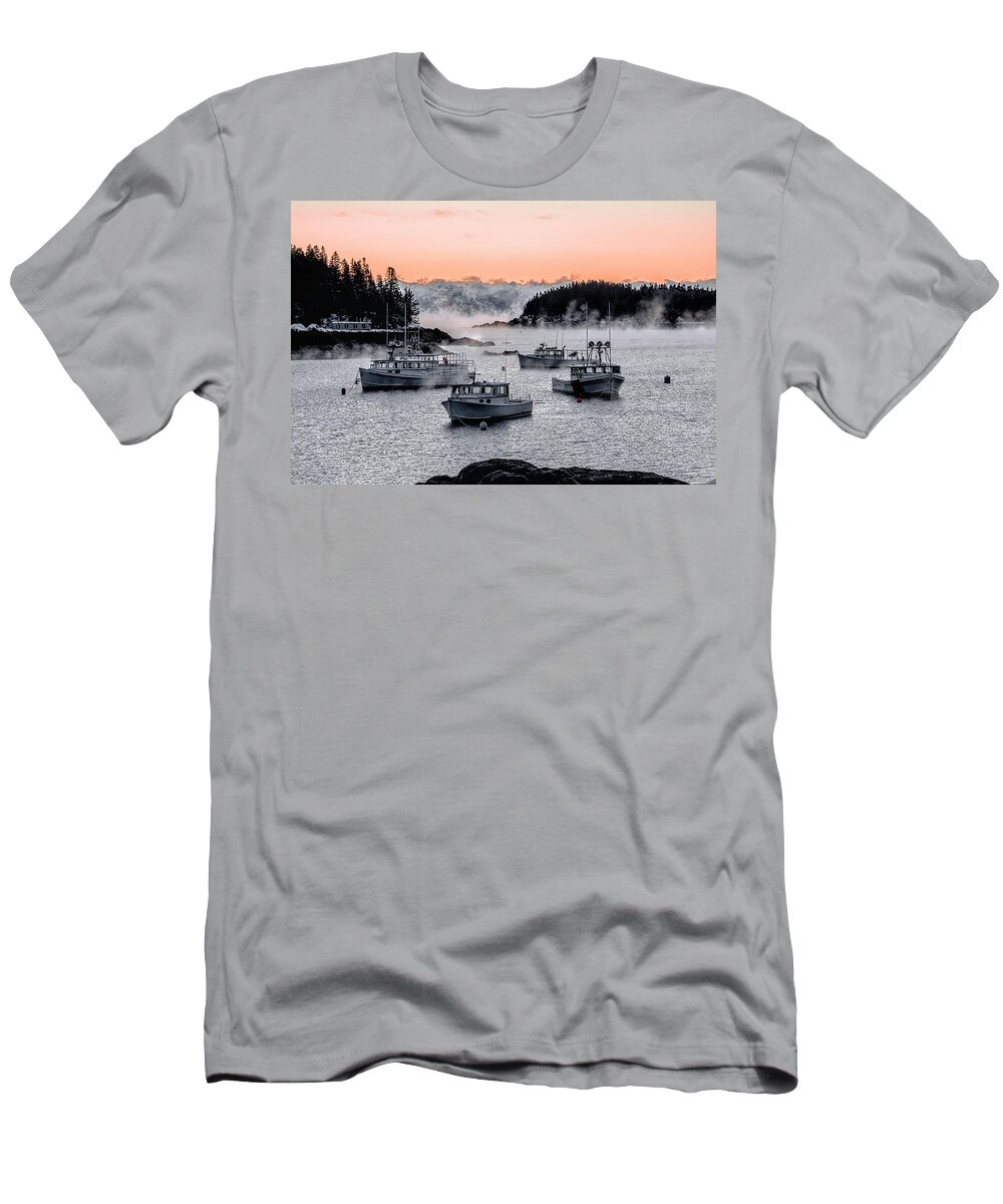 Sea Smoke T-Shirt featuring the photograph Cutler Harbor Sea Smoke 1 #1 by Marty Saccone