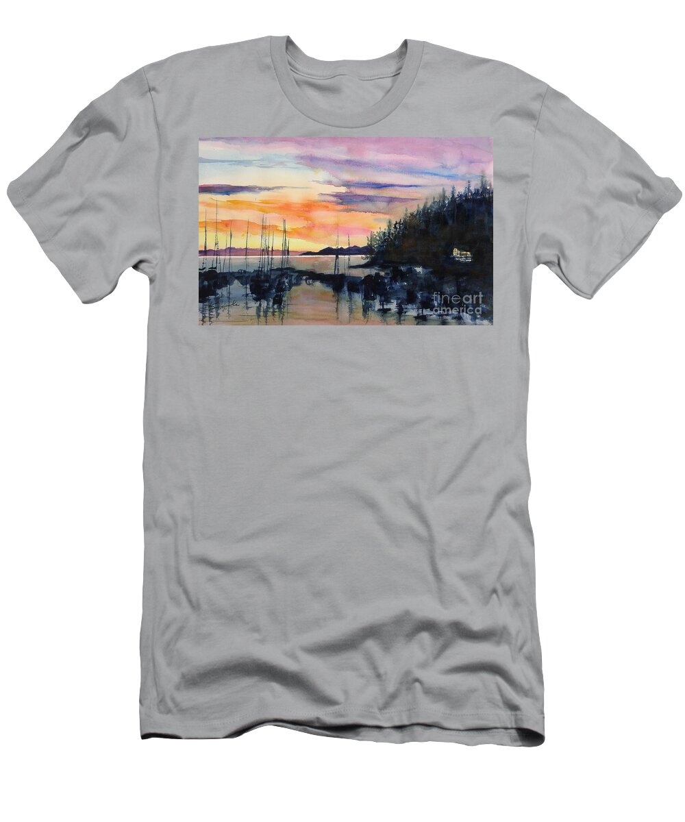 Boats T-Shirt featuring the painting Eagle Ridge Sunset #1 by Sonia Mocnik