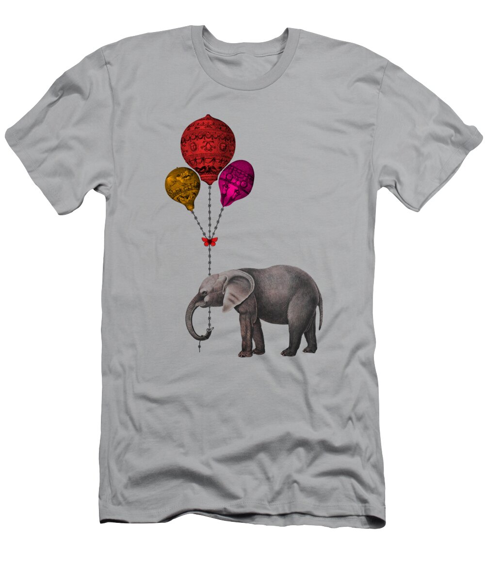 Elephant T-Shirt featuring the digital art Elephant With Colorful Balloons #1 by Madame Memento