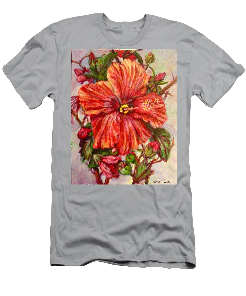 Flower T-Shirt featuring the painting Hibiscus #1 by Veronica Cassell vaz