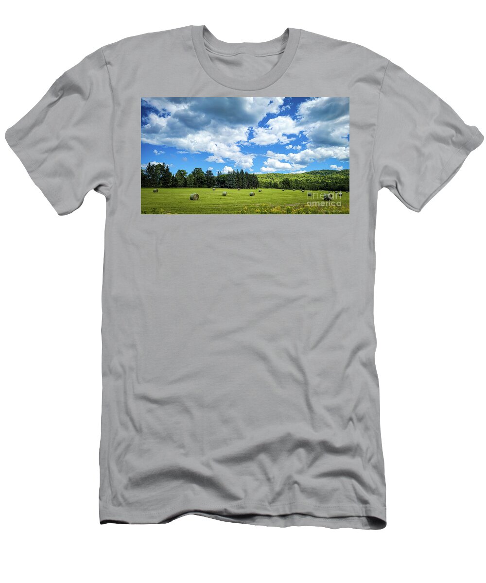 Canada T-Shirt featuring the photograph Hay Bales on Roadtrip Canada by Mary Capriole