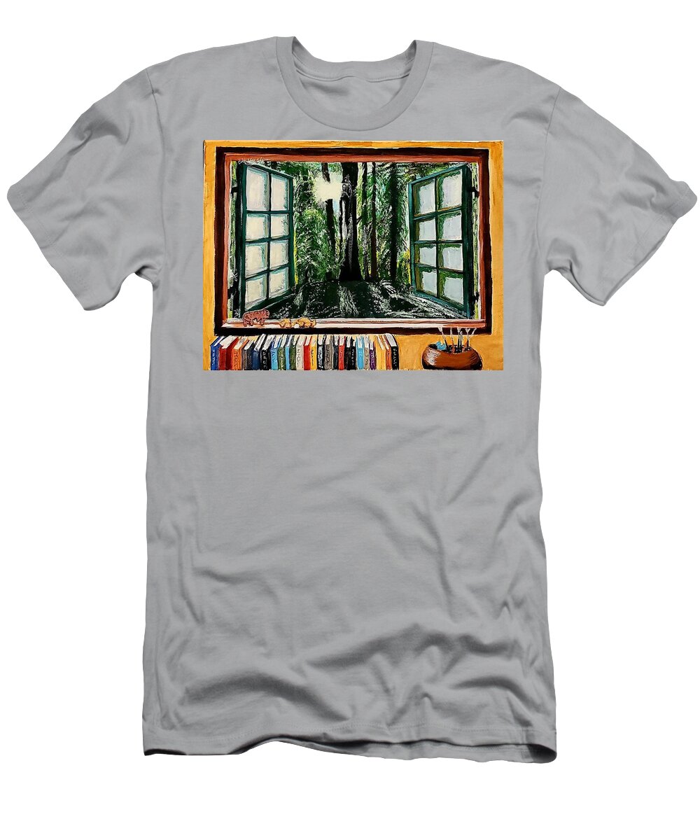 Window T-Shirt featuring the painting Room with a View by Amy Kuenzie