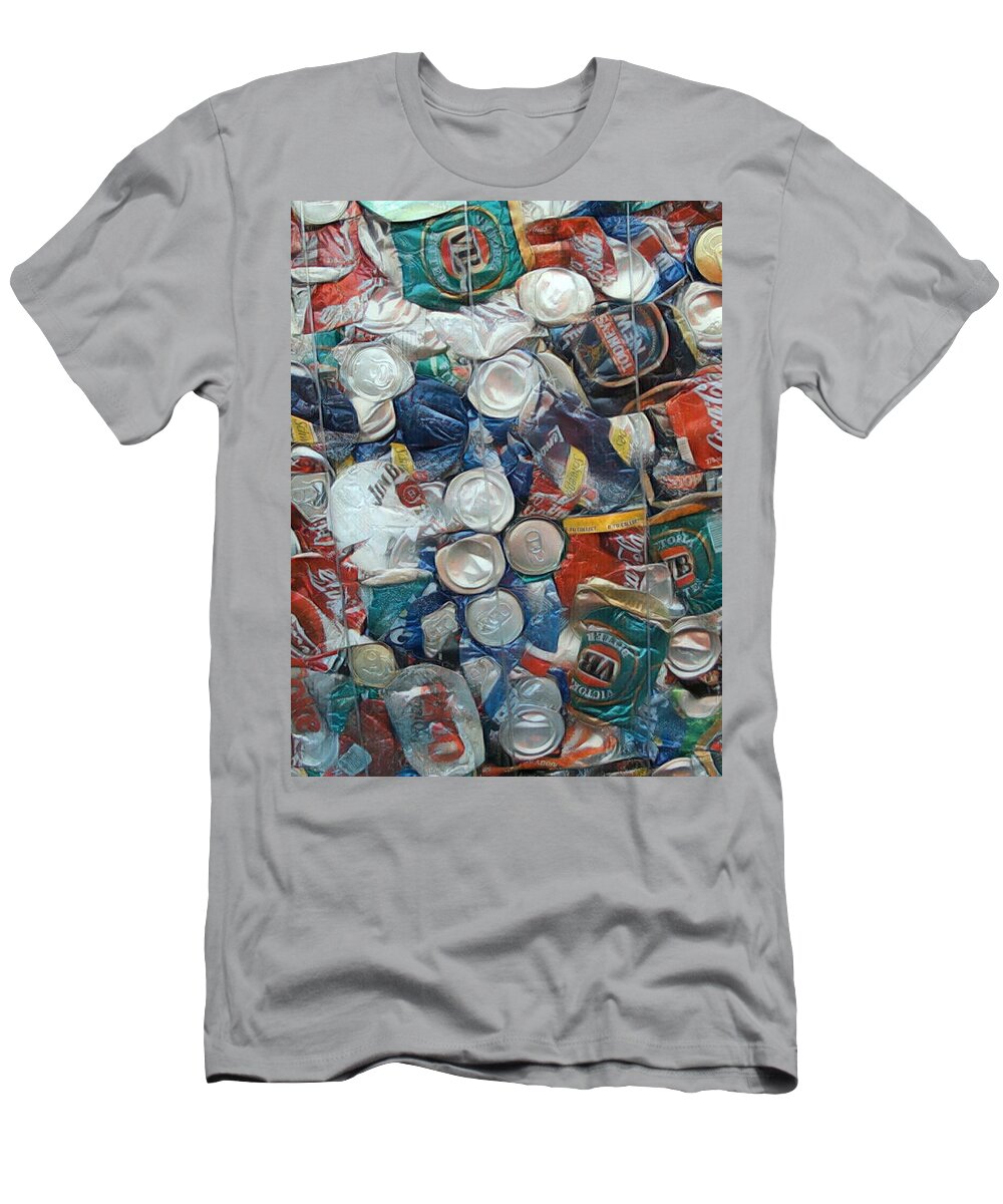 American Beer T-Shirt featuring the painting Trashed Cans Painting Over Photo 3 #1 by Tony Rubino