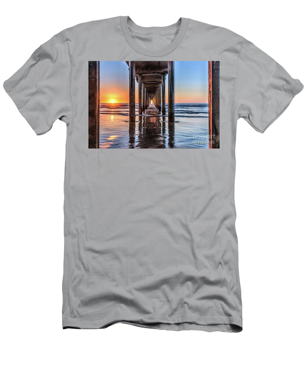 Beach T-Shirt featuring the photograph Under Scripps Pier at Sunset by David Levin