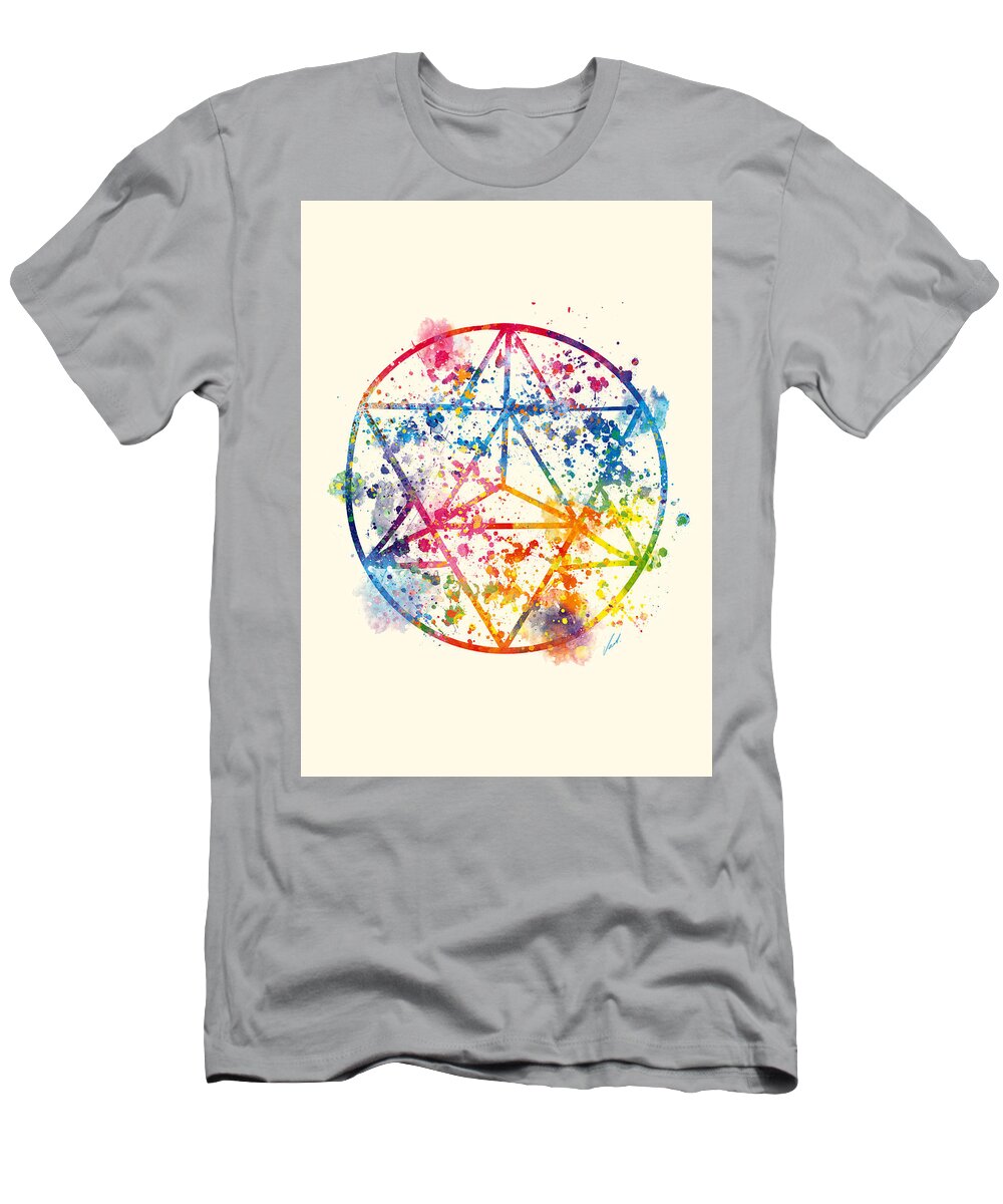 Watercolor T-Shirt featuring the painting Watercolor - Sacred Geometry For Good Luck by Vart by Vart