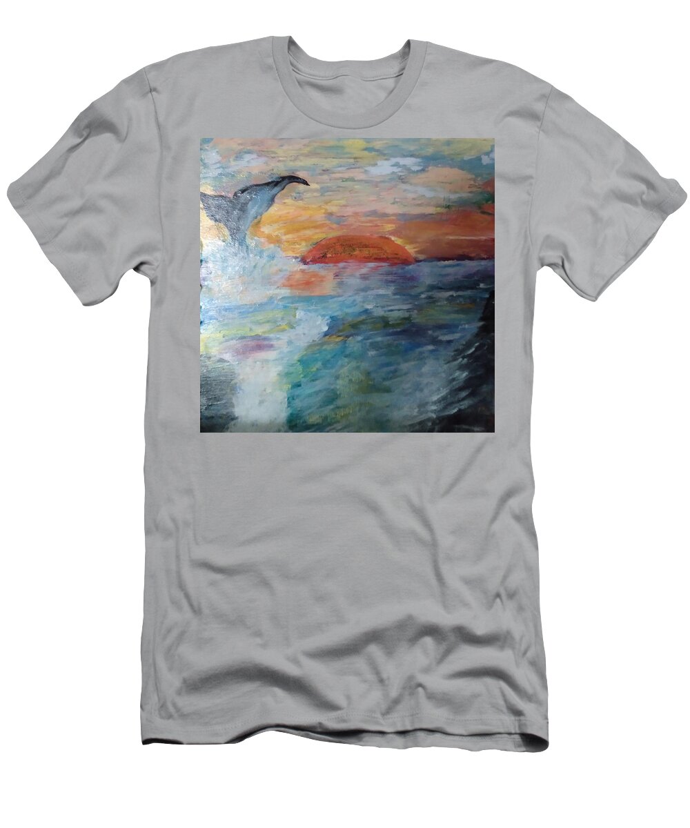 Whale T-Shirt featuring the painting Whale at Sunset by Suzanne Berthier