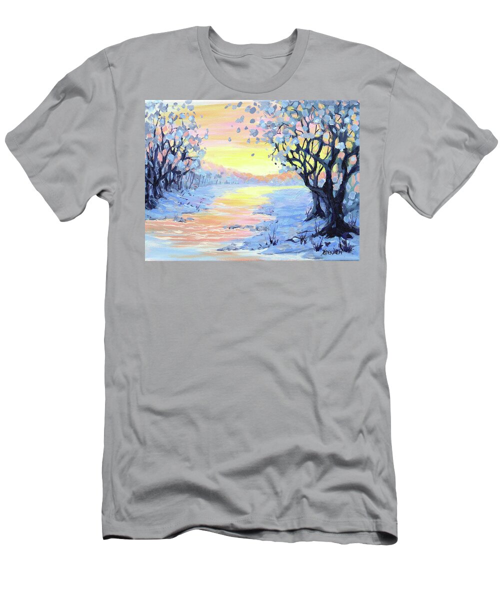 Snow T-Shirt featuring the painting Winter Morning #1 by Karen Ilari