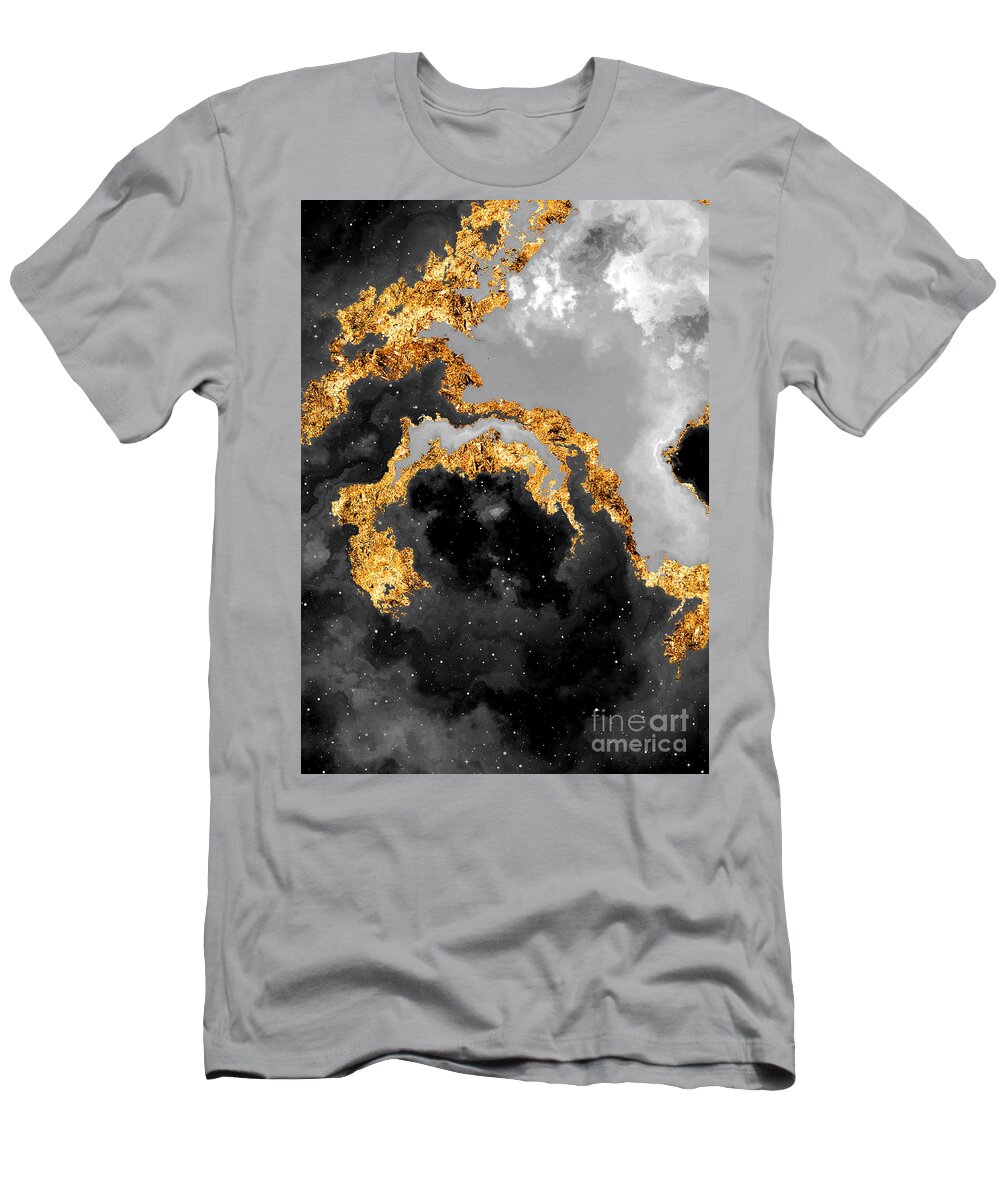 Holyrockarts T-Shirt featuring the mixed media 100 Starry Nebulas in Space Black and White Abstract Digital Painting 083 by Holy Rock Design